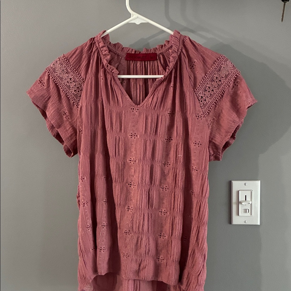 Scarlett Mauve Textured Blouse with Lace Accents